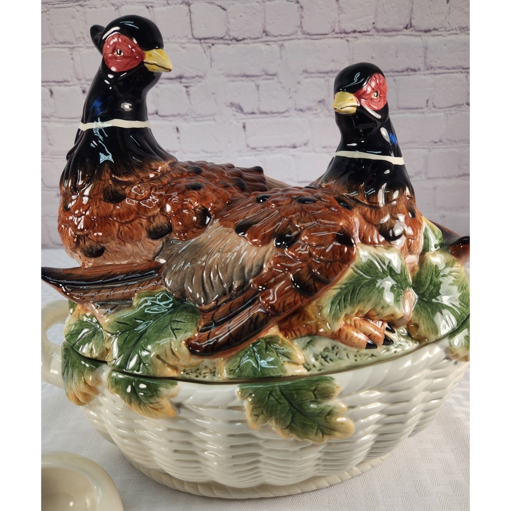Vintage Kaldun and Bogle Pheasant Soup Tureen w/ Lid & Ladle Birds Thanksgiving - Picture 1 of 10